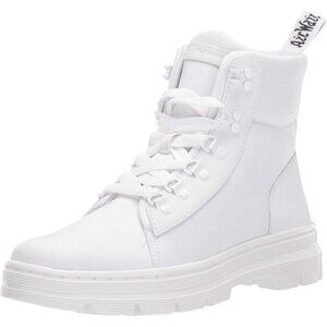 ⚡Women White Synthetic Chunky High Heel Combat Lace Up Motorcycle Wedges Boots